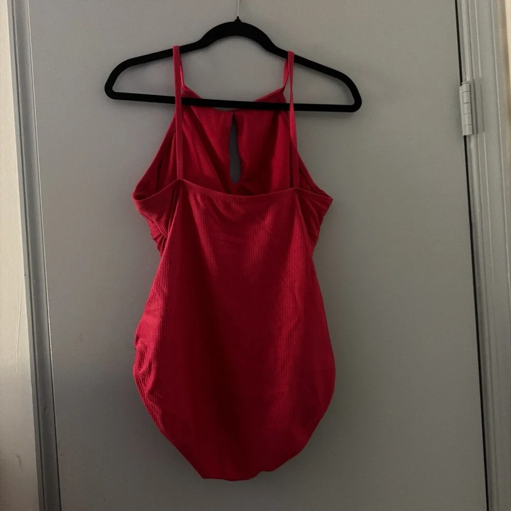 Girls Red One-Piece Swimsuit with Keyhole Front